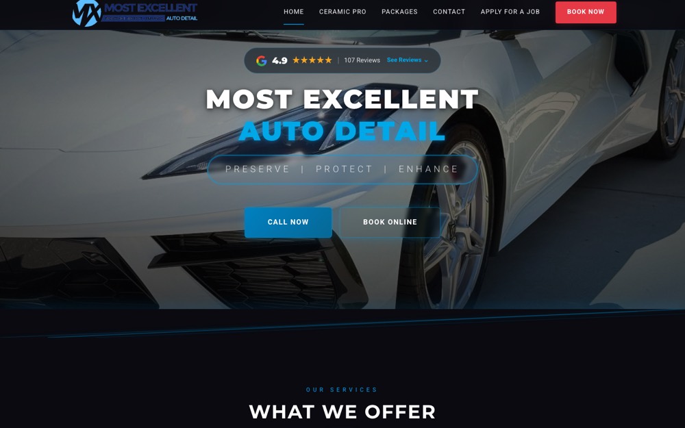 MX Detail website homepage